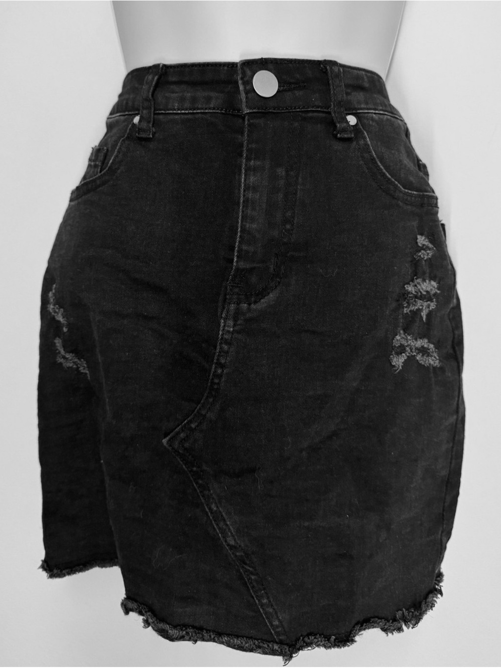Just Quella Black Distressed High Rise Denim Mini Skirt XS